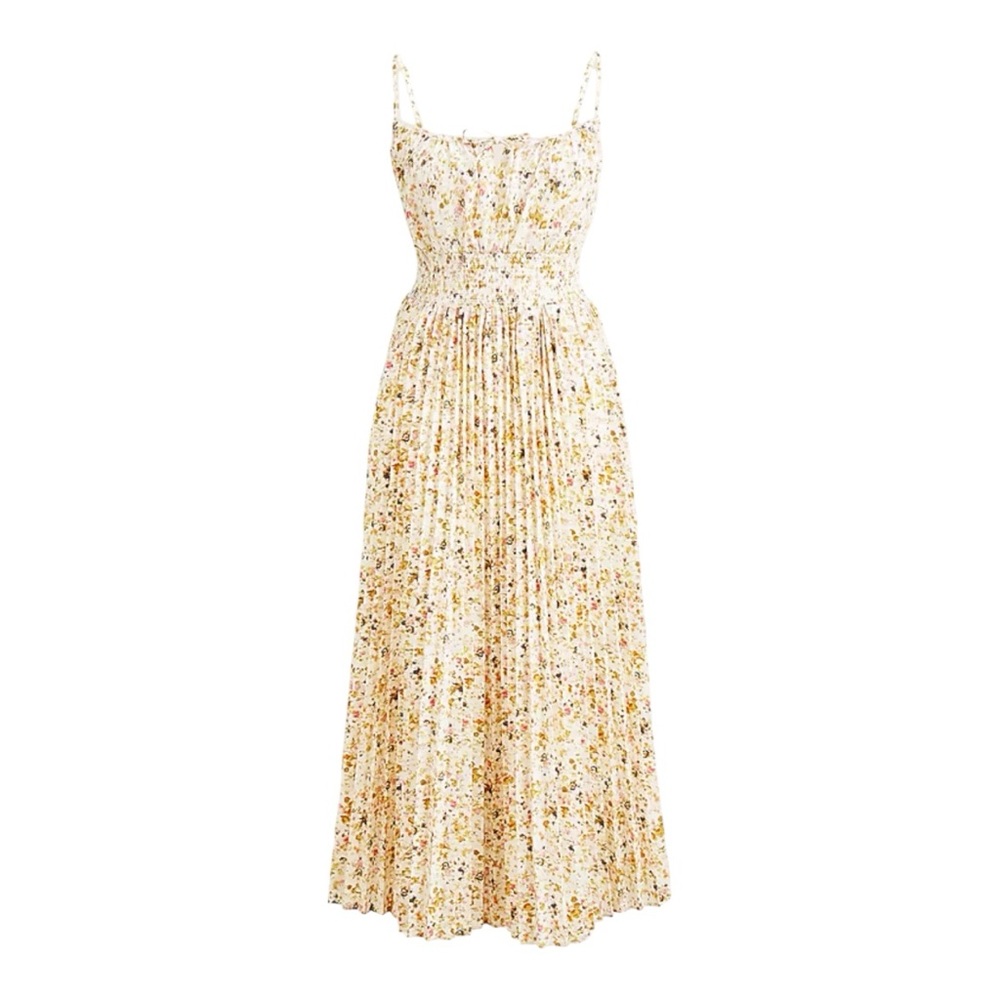 J.Crew Smocked-waist pleated dress.